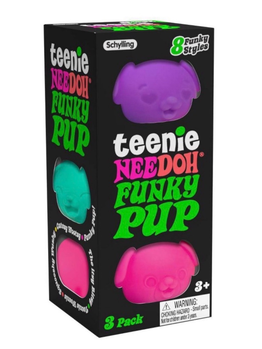 Teenie Needoh Funky Pup 3-Pack Sensory Squish Toys - - Purple, Pink, Teal
